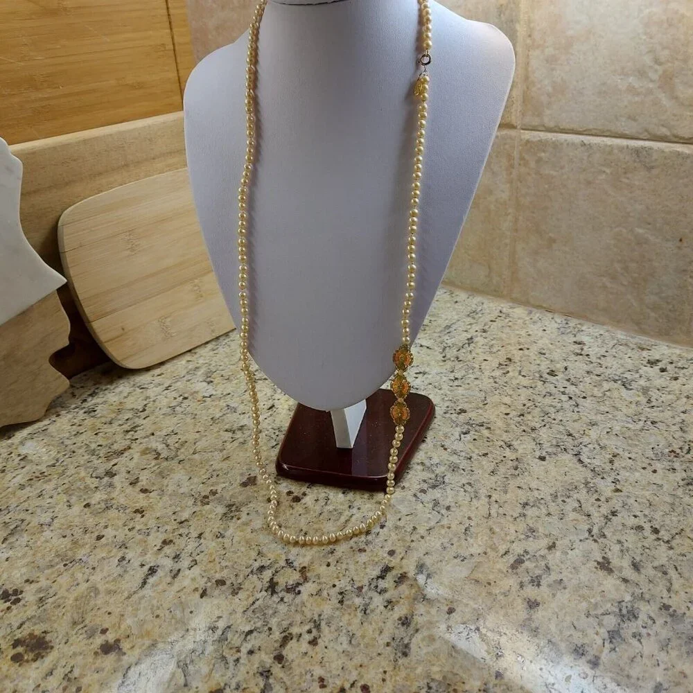 Miguel Ases Long Vintage 34" Cultured Pearl Necklace Excellent Condition 14K GF - Picture 9 of 9